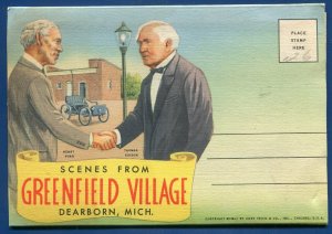 Greenfield Village Dearborn Michigan Linen Postcard Folder 