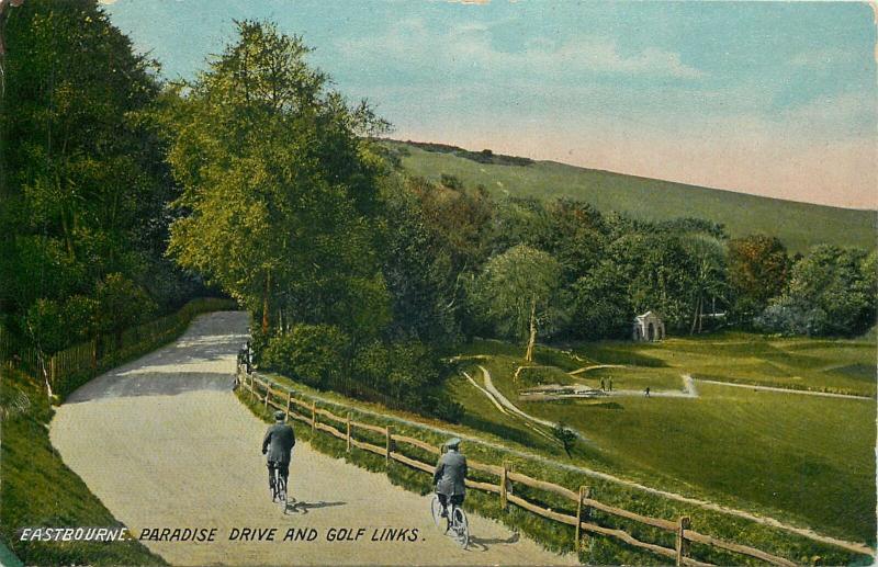 Eastbourne Paradise Drive bicycles & Golf Links postcard