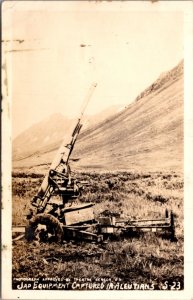 Real Photo Postcard Japanese Military Equipment Captured in Aleutian Islands
