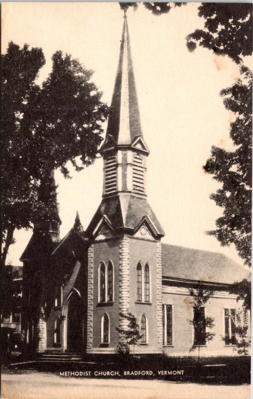 Methodist Church Exterior Streetview Bradford Vermont Religious BW Postcard 