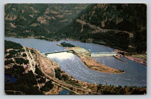 c1959 Aerial View of Bonneville Dam Columbia River Gorge VINTAGE Postcard 0808