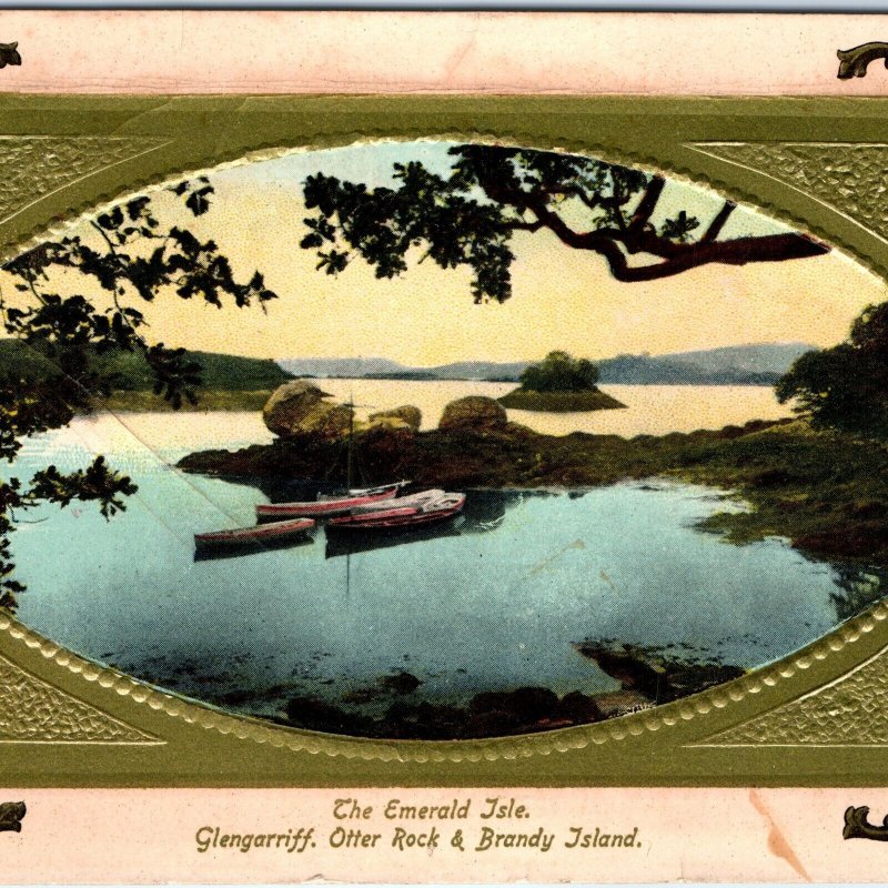 c1910s Emerald Isle Glengarriff Otter Rock Brandy Island Border GEL Postcard A80