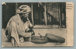 MADRAS INDIA SNAKE CHARMER ANTIQUE POSTCARD