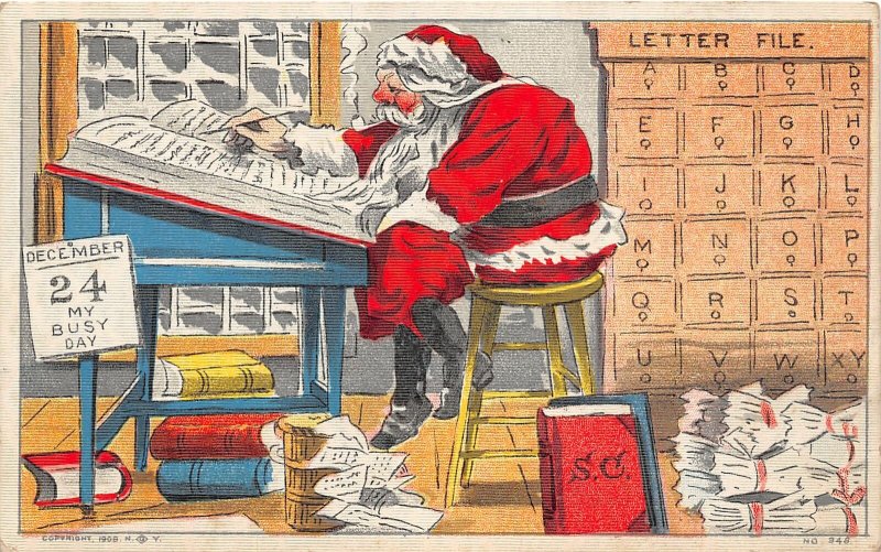 G38/ Santa Claus Christmas Postcard c1910 Writing Letters Smoking Pipe 9