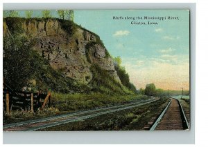 c.1914 Postcard Bluffs Along The Mississippi River Clinton Iowa Railroad Train 