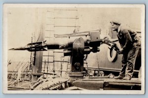 c1940's US Navy Ship Harpoon WWII RPPC Photo Unposted Vintage Postcard