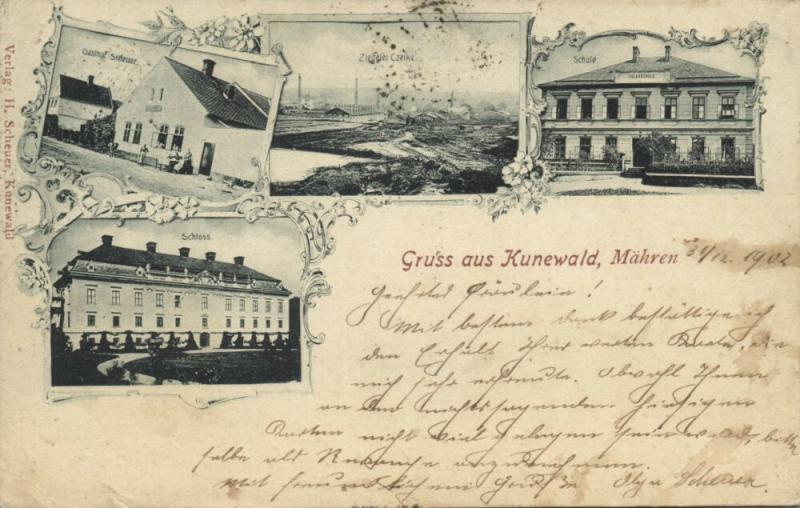 czech, KUNÍN KUNEWALD i. MÄHREN Brickyard School, Guest House Scheuer 1902 Stamp