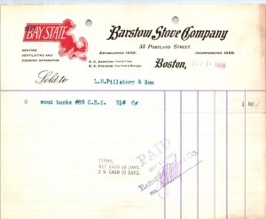 1900 Barstow Stove Company Heating Boston MA Bill Letterhead Billhead