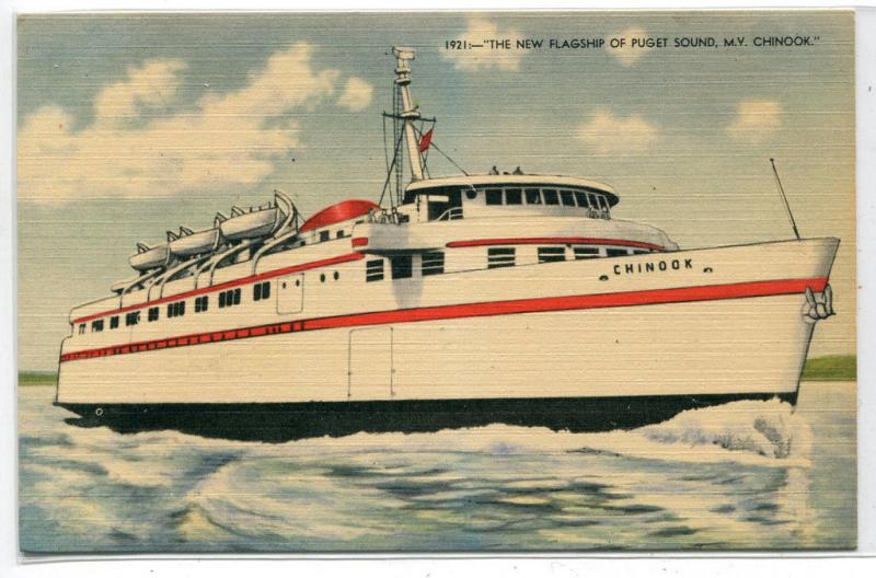 MV Chinook Boat Ship Puget Sound Washington linen postcard