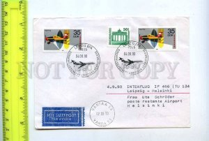254974 GERMANY GDR DDR Interflug IF466 Leipzig Helsinki flight 1990 postmark