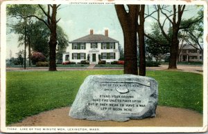 Vtg 1920s Johnathan Harrison House Line of the Minute Men Lexington MA Postcard