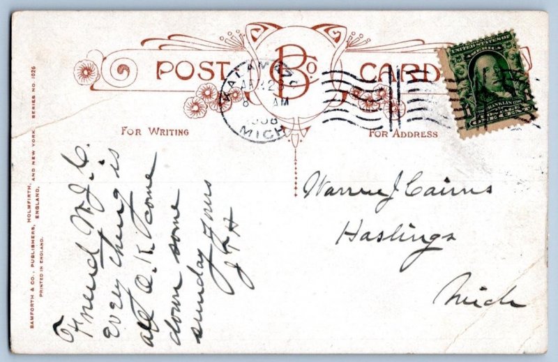 1908 DO IT NOW ROMANTIC COUPLE in PARLOR PIANO COMEDY POSTCARD