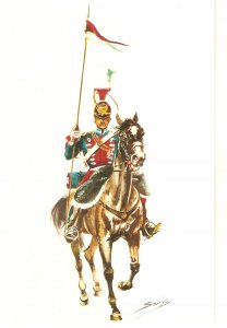 Spanish Army 1824.  Lancer of Royal Guard  Nice Spanish PC. Size 15 x 10.5 cms