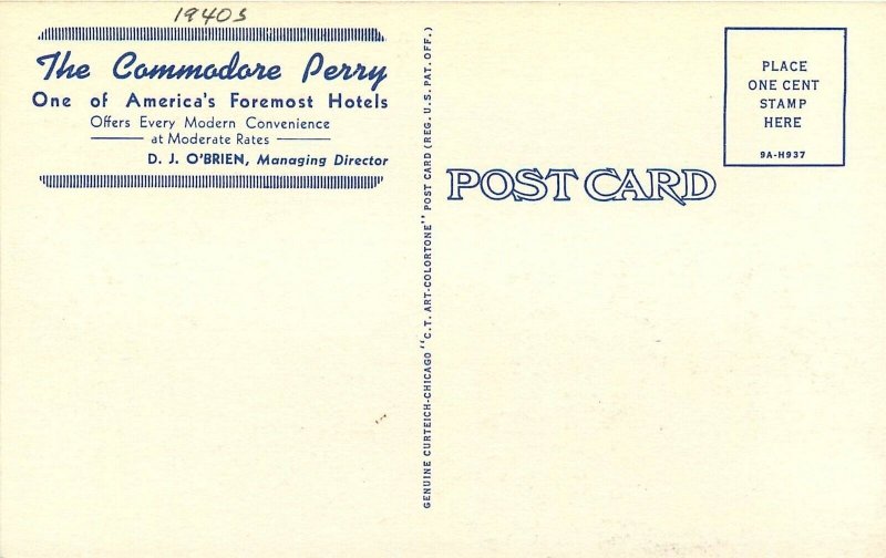 Postcard 1940s Ohio Toledo El Dorado Commodore Perry Hotel Teich OH24-4612