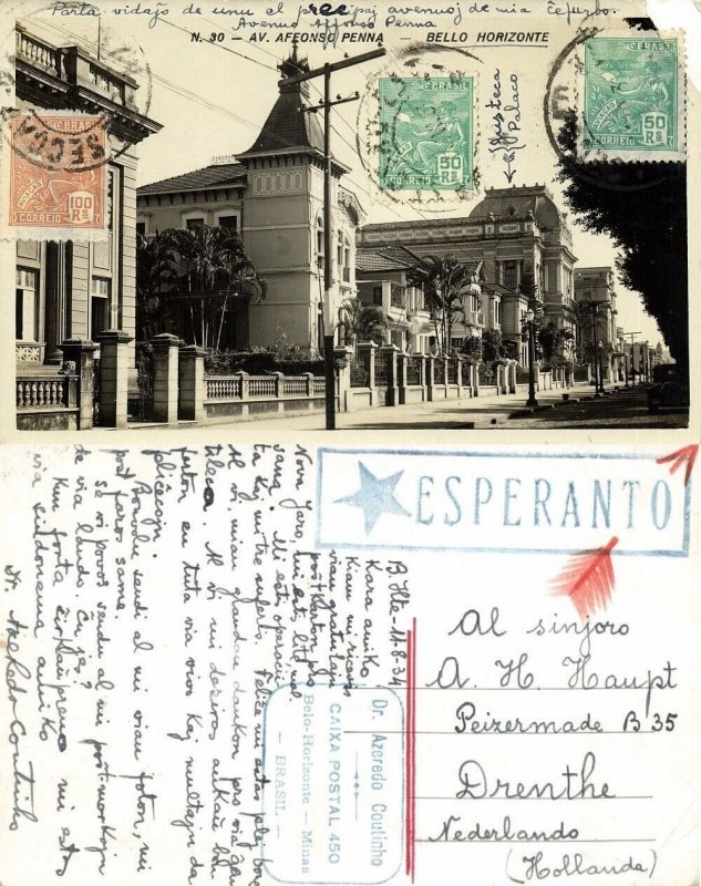 brazil, BELO HORIZONTE, Av. Afonso Pena (1934) RPPC Postcard Esperanto   Latin & South America - South America - Brazil, Postcard / HipPostcard