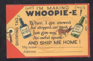 I AM MAKING WHOOPIE BOOZE ALCOHOL DRINKING ADVERTISING COMIC POSTCARD