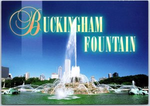 VINTAGE CONTINENTAL SIZE POSTCARD THE SPARKLING BUCKINGHAM FOUNTAINS CHICAGO