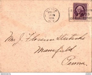 US Cover 3c Washington Utica NY 1936  for Mansfield PA