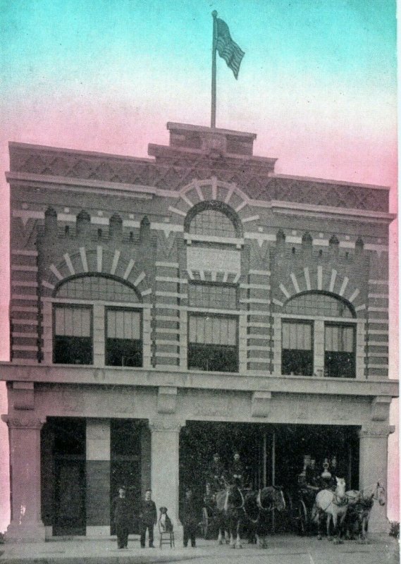 1910 Waterloo IA Fire Station 2 Photo Postcard Downtown Architecture Buggy A196