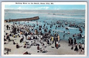 1920's OCEAN CITY MD BATHING HOUR BEACH SCENE ANTIQUE POSTCARD