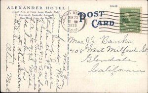 Long Beach California CA Alexander Hotel c1930s-40s Linen Postcard