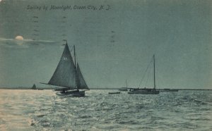 Vintage Postcard 1908 View of Sailing By Moonlight Ocean City New Jersey N. J.