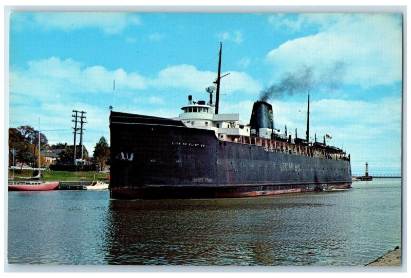 c1960 Carferry City Flint Entering Harbor Manitowoc Wisconsin Vintage Postcard 