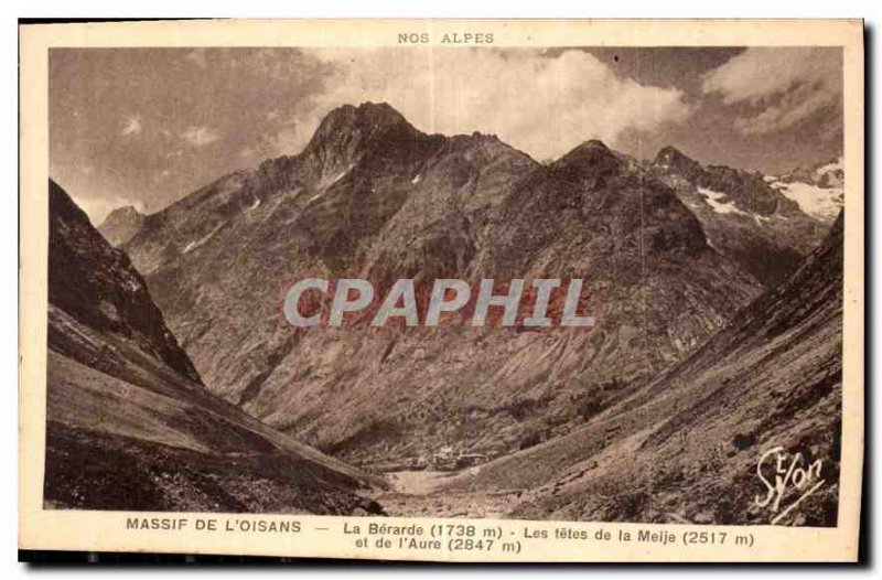 Old Postcard Our Alps Massif de L'Oisans Berarde The heads of the Meije and t...