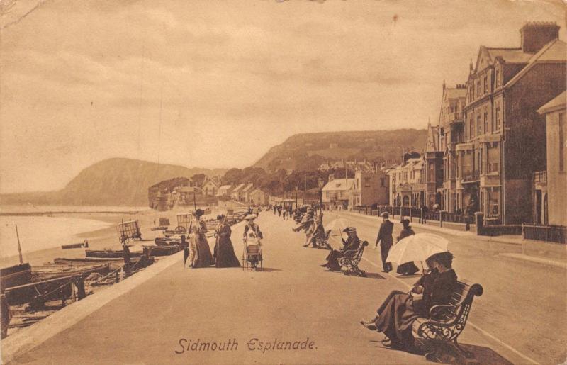 SIDMOUTH DEVON UK ESPLANADE~FRITHS SERIES SEPIA PHOTO POSTCARD 1911 PSMK