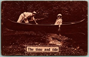 Comic Romance Time and Tide Couple in Canoe 1914 DB Postcard G9