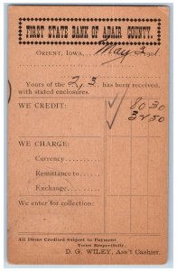 Orient Iowa IA Creston IA Postal Card First State Bank of Adair County 1901