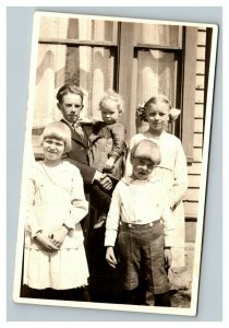 Vintage 1920's RPPC Postcard - Portrait Children in Front of Suburban Home