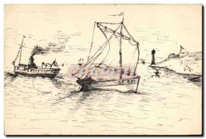 Old Postcard Boat (drawing hand)