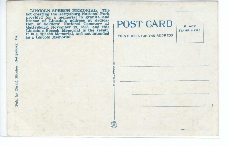 PA - Gettysburg, Lincoln Speech Memorial