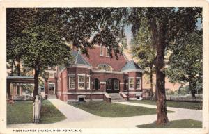 HIGH POINT NORTH CAROLINA FIRST BAPTIST CHURCH POSTCARD c1920s