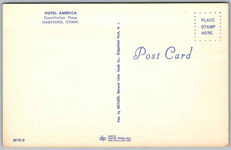 Vtg Hartford Connecticut CT Hotel America Constitution Plaza View Postcard