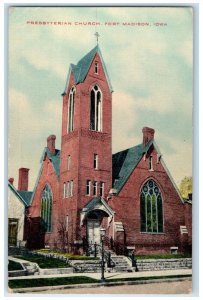 1912 Presbyterian Church Scene Street Fort Madison Iowa IA Antique Postcard