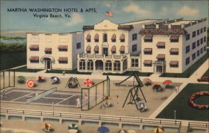 Virginia Beach VA Martha Washington Hotel Playground Tennis Linen Vintage PC