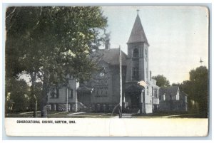 c1910's Congregational Church Scene Street Hampton Iowa IA Antique Postcard