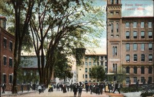 LOWELL MILLS MA Workers and Passersby at Noon Hour c1910 Postcard