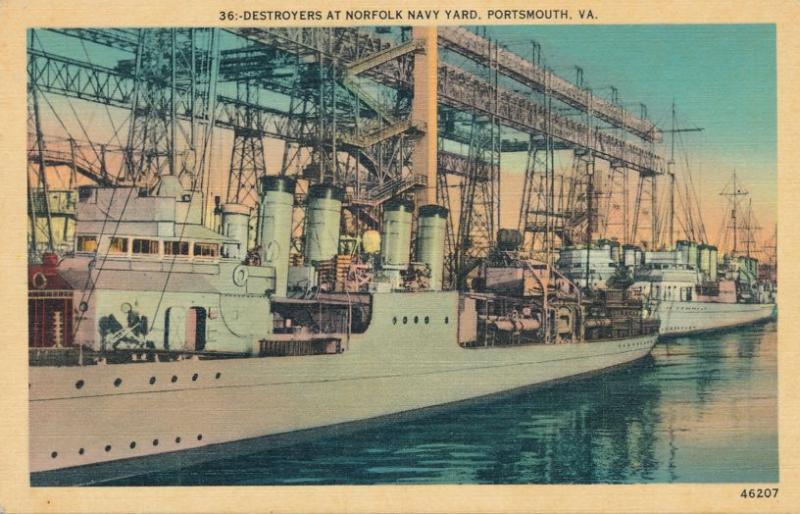 Destroyers at Norfolk Navy Yard - Portsmouth VA, Virginia - Linen