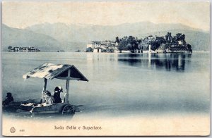 Isola Bella E Superiore Italy Island Buildings Mountain Background Postcard