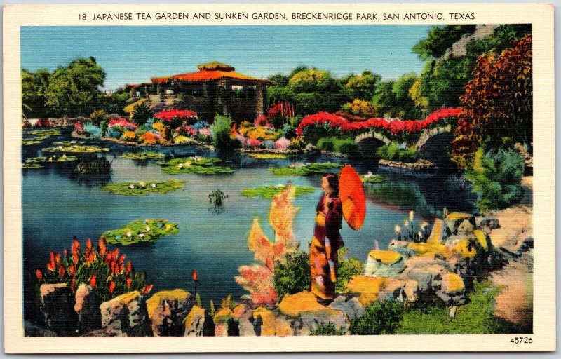 Japanese Tea Garden Sunken Garden Breckenridge Park San Antonio Texas Postcard