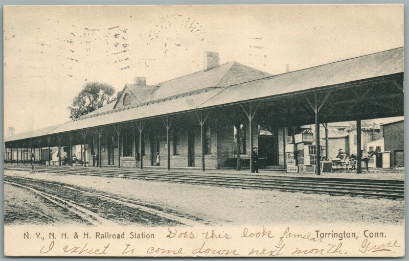 TORRINGTON CT RAILROAD STATION RAILWAY TRAIN DEPOT 1907 ANTIQUE POSTCARD