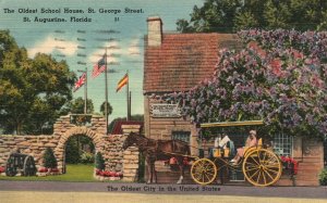 Vintage Postcard 1940 The Oldest School House St George Street St Augustine FL