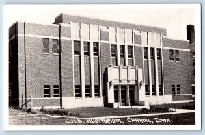 Carroll Iowa IA Postcard RPPC Photo C H S Auditorium Building c1940's Vintage