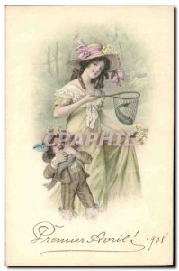 Old Postcard Fantaisie Kids Fish