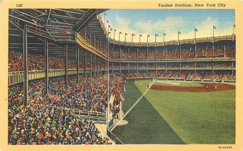 Postcard New York City Yankee Stadium 1940s Baseball Mainzer Teich linen 23-2572 