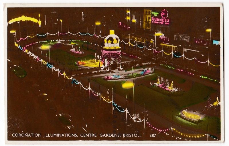 Bristol; Coronation Illuminations, Centre Gardens RP PPC By AGS & Co, 1953 