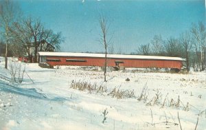 Parke County Indiana Bridgeton Bridge  No. 8 Snow Scene Chrome Postcard Unused